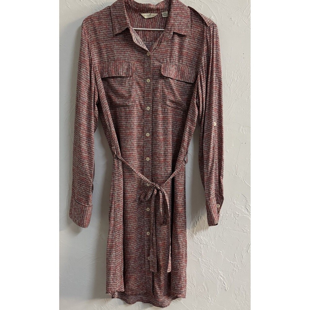 ANTHROPOLOGIE 11.1.Tylho Shirt Tunic Dress Womens Large Red Collar Button Up